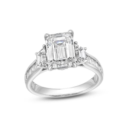 Previously Owned - 4 CT. T.W. Emerald and Trapezoid-Cut Lab-Grown Diamond Engagement Ring in 14K White Gold (F/VS2)
