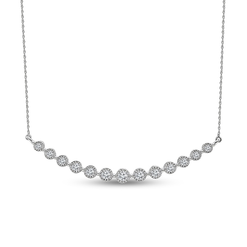 Main Image 1 of Previously Owned - 1 CT. T.W. Lab-Grown Diamond Miracle Graduated Curved Bar Necklace in 10K White Gold (I/SI2)