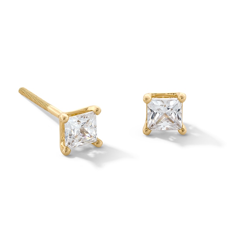 Main Image 1 of Previously Owned - 1/2 CT. T.W. Princess-Cut Lab-Grown Diamond Solitaire Stud Earrings in 14K Gold (F/SI2)