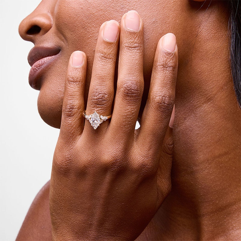 Main Image 2 of Previously Owned - Vera Wang Love Collection 1-7/8 CTW. Marquise Lab-Grown Diamond Floral Engagement Ring in 14K Gold