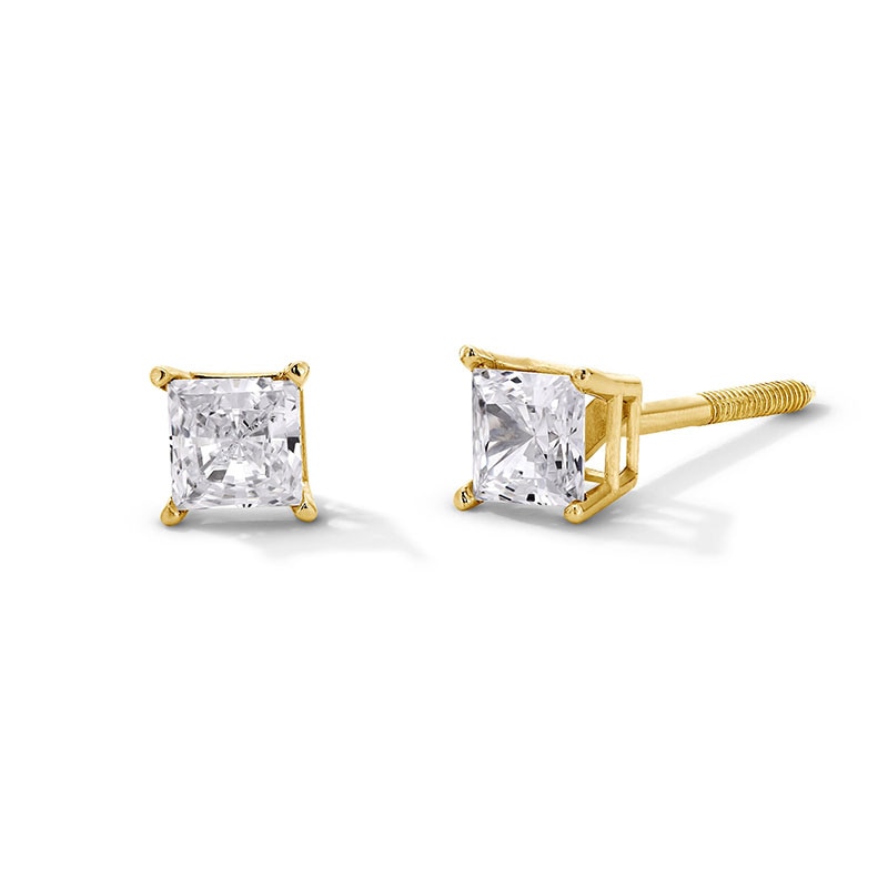 Main Image 1 of Previously Owned - 1/2 CT. T.W. Princess-Cut Lab-Grown Diamond Solitaire Stud Earrings in 14K Gold (F/SI2)