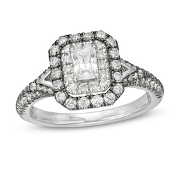 Previously Owned - Vera Wang Love Collection 1 CT. T.W. Emerald-Cut Diamond Frame Engagement Ring in 14K White Gold
