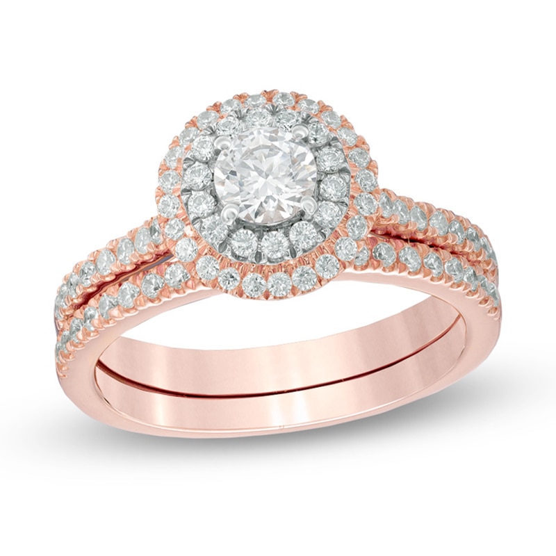 Main Image 1 of Previously Owned - Celebration Ideal 7/8 CT. T.W. Diamond Bridal Set in 14K Rose Gold