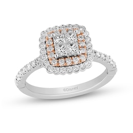 Previously Owned - Enchanted Disney Belle 1 CT. T.W. Princess-Cut Diamond Scallop Engagement Ring in 14K Two-Tone Gold