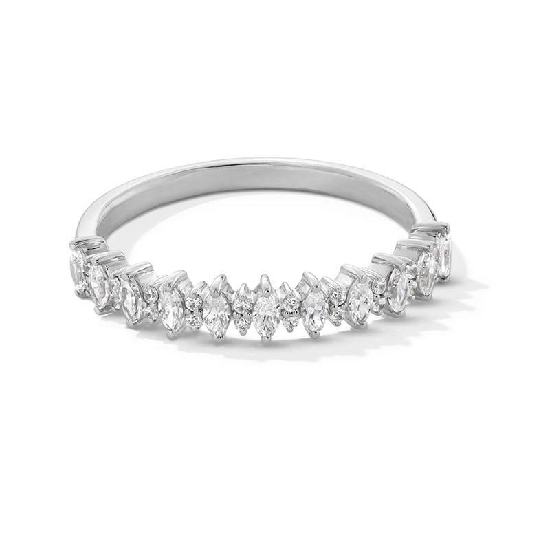 Main Image 1 of Previously Owned - 3/8 CT. T.W. Marquise and Round Diamond Alternating Stackable Anniversary Band in 14K White Gold