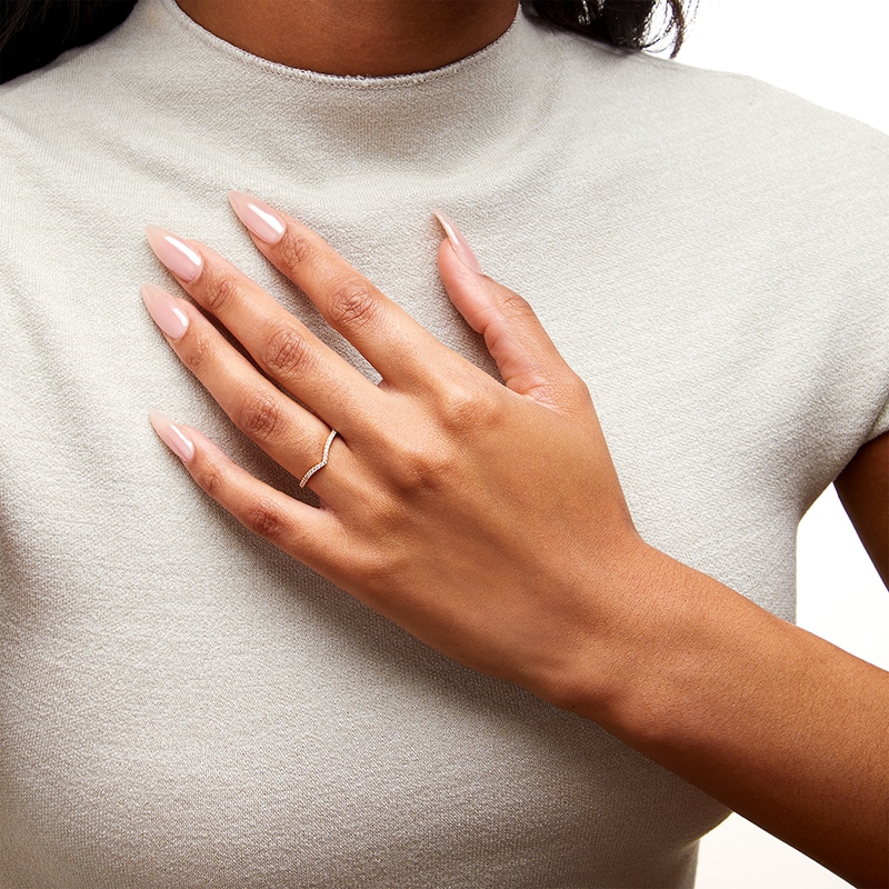 Main Image 2 of Previously Owned - 1/8 CT. T.W. Diamond Chevron Anniversary Band in 14K Gold