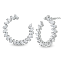 Previously Owned - 1 CT. T.W.  Baguette-Cut Lab-Grown Diamond Open Hoop Earrings in 14K White Gold (F/SI2)
