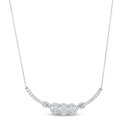 Previously Owned - 1-1/2 CT. T.W. Lab-Grown Diamond Three Stone Twist Frame Necklace in 14K White Gold (F/SI2)