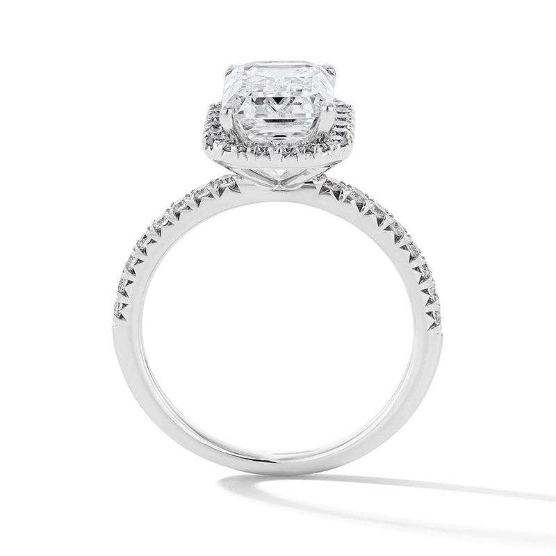 Main Image 4 of Previously Owned - 3-1/2 CT. T.W. Emerald-Cut Lab-Grown Diamond Frame Engagement Ring in 14K White Gold (F/VS2)