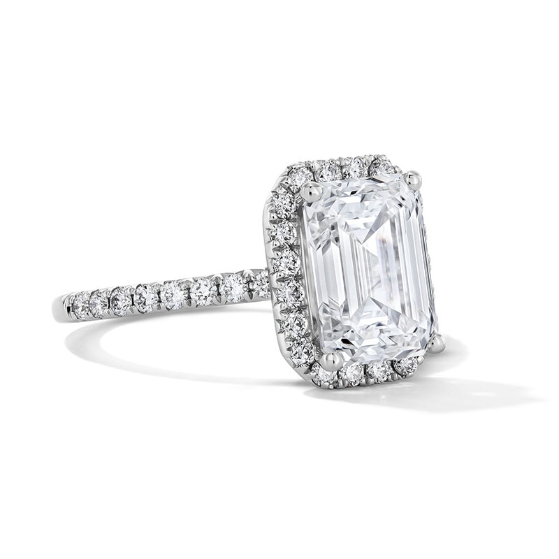 Main Image 5 of Previously Owned - 3-1/2 CT. T.W. Emerald-Cut Lab-Grown Diamond Frame Engagement Ring in 14K White Gold (F/VS2)