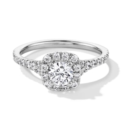 Previously Owned - 1 CT. T.W. Lab-Grown Diamond Cushion Frame Split Shank Engagement Ring in 14K White Gold (F/SI2)