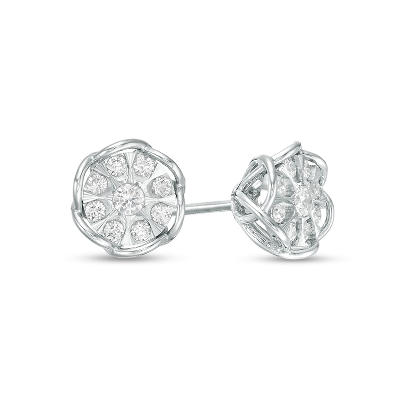 Main Image 1 of Previously Owned - 1/4 CT. T.W. Composite Diamond Petal Frame Stud Earrings in 10K White Gold