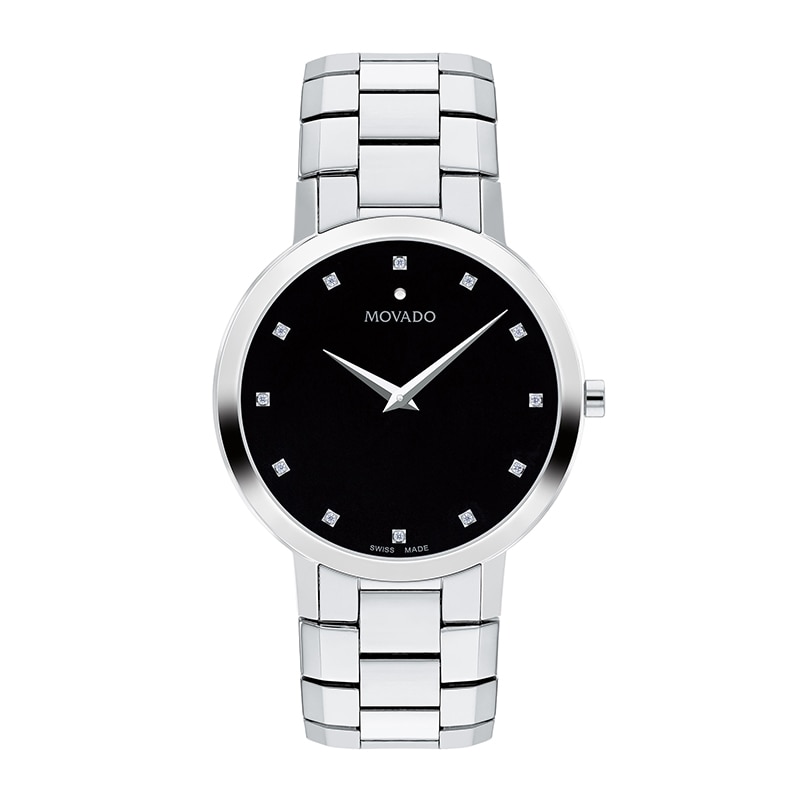 Main Image 1 of Previously Owned - Men's Movado Faceto 1/20 CT. T.W. Diamond Watch with Black Dial (Model: 0607865)