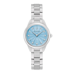 Previously Owned - Ladies' Bulova Sutton Blue Dial and Diamond Accent Watch in Stainless Steel (Model 96P250)
