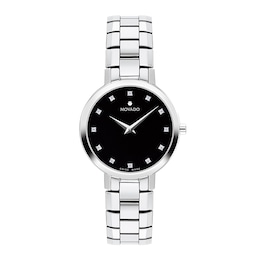 Previously Owned - Ladies’ Movado Faceto™ Diamond Accent Watch with Black Dial (Model: 0607866)