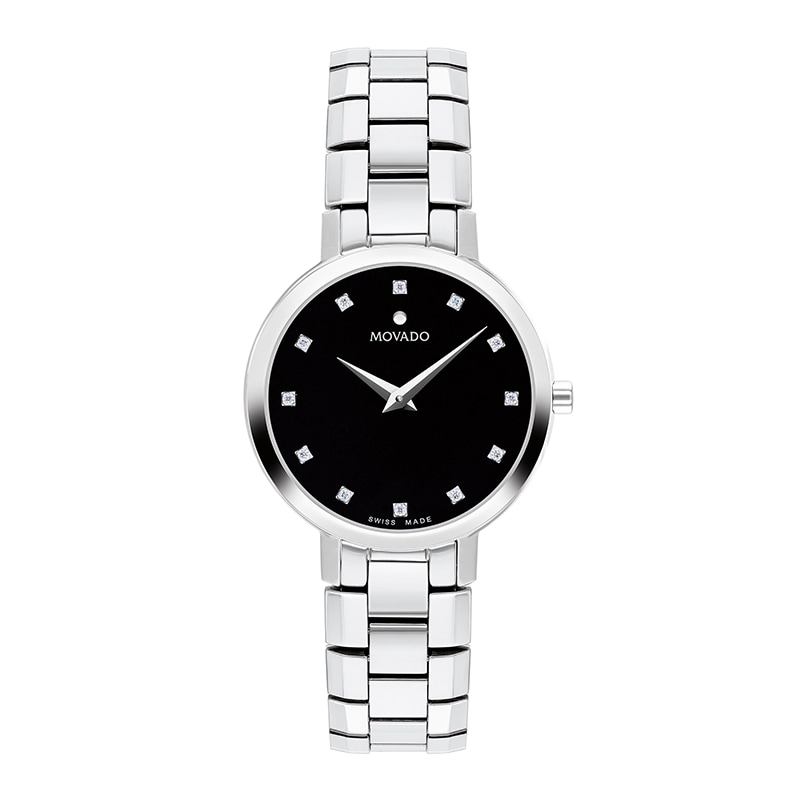 Main Image 1 of Previously Owned - Ladies’ Movado Faceto™ Diamond Accent Watch with Black Dial (Model: 0607866)