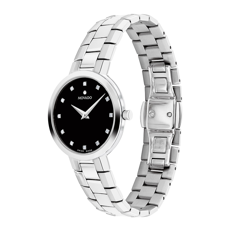 Main Image 2 of Previously Owned - Ladies’ Movado Faceto™ Diamond Accent Watch with Black Dial (Model: 0607866)