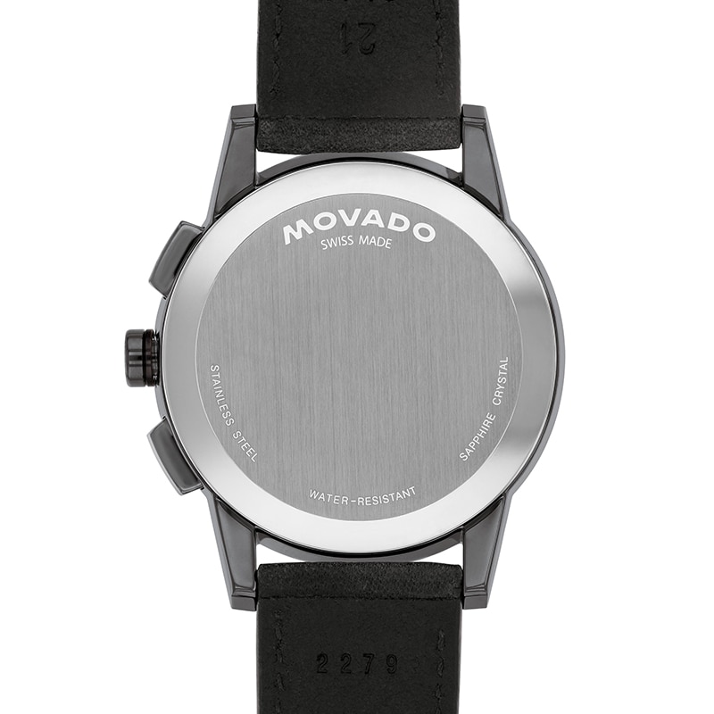 Main Image 3 of Previously Owned - Men’s Movado Museum® Sport Two-Tone PVD Chronograph Black Leather Strap Watch (Model: 0607896)