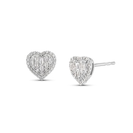 Previously Owned - 1/3 CT. T.W. Heart-Shaped Multi-Diamond Frame Stud Earrings in 10K White Gold