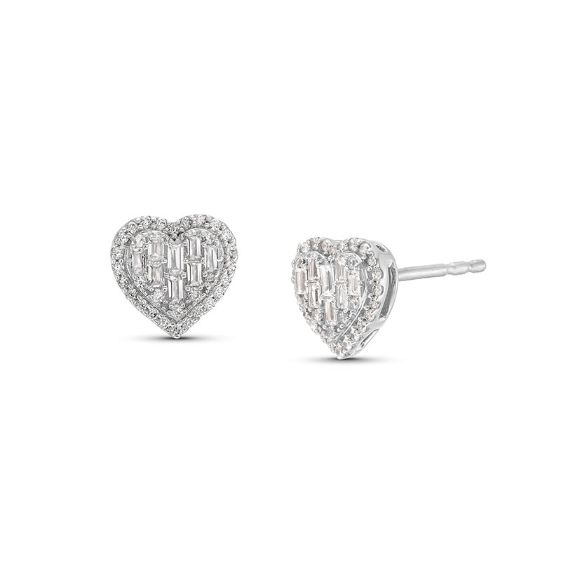 Main Image 1 of Previously Owned - 1/3 CT. T.W. Heart-Shaped Multi-Diamond Frame Stud Earrings in 10K White Gold
