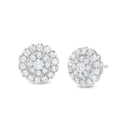 Previously Owned - 1 CT. T.W. Multi-Diamond Scallop Edge Frame Stud Earrings in 10K White Gold