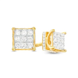 Previously Owned - 1/4 CT. T.W. Square Multi-Diamond Stud Earrings in 10K Gold