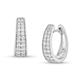 Previously Owned - 1/2 CT. T.W. Diamond Graduating Double Row Huggie Hoop Earrings in 10K White Gold