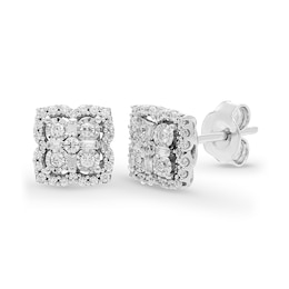 Previously Owned - 1/3 CT. T.W. Multi-Diamond Flower Frame Stud Earrings in 10K White Gold
