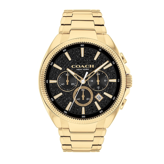 Previously Owned - Men's Coach Jackson Gold-Tone IP Chronograph Watch with Black Dial (Model: 14602697)