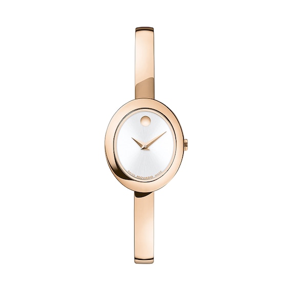 Previously Owned - Ladies' Movado Museum® Rose-Tone PVD Bangle Watch with Silvery-White Sunray Dial (Model: 608071)
