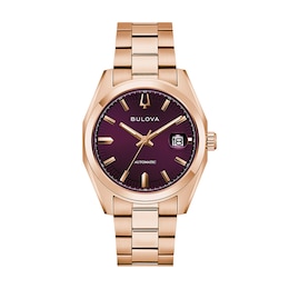 Previously Owned - Men’s Bulova Rose-Tone IP Automatic Watch with Purple Dial (Model: 97B234)