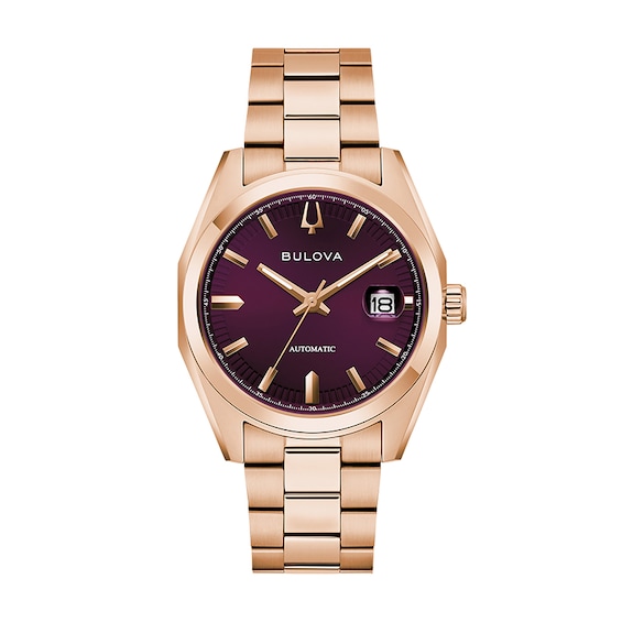 Previously Owned - Men’s Bulova Rose-Tone IP Automatic Watch with Purple Dial (Model: 97B234)