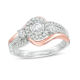 Previously Owned - 1/2 CT. T.W. Diamond Frame Bypass Three Stone Engagement Ring in 14K Two-Tone Gold