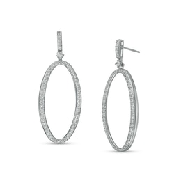 Previously Owned - 1-1/3 CT. T.W. Diamond Oval Outline Drop Earrings in 10K White Gold