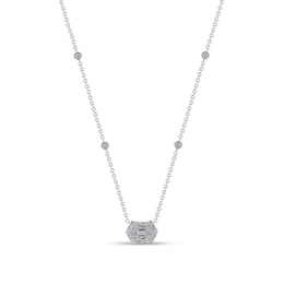 Previously Owned - 1/2 CT. T.W. Baguette- and Round-Cut Diamond Station Necklace in 10K White Gold - 18”