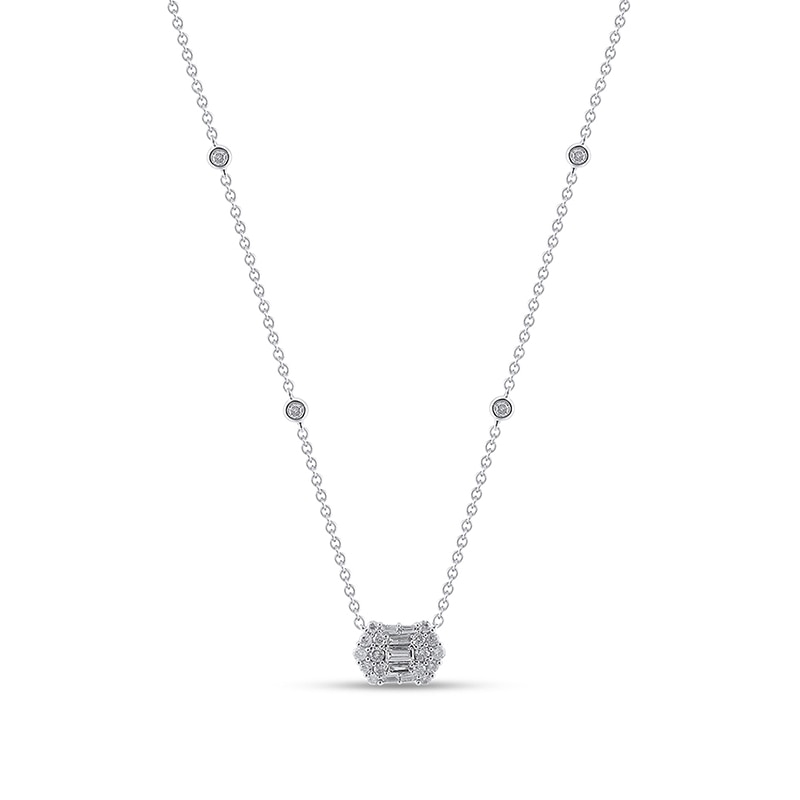 Main Image 1 of Previously Owned - 1/2 CT. T.W. Baguette- and Round-Cut Diamond Station Necklace in 10K White Gold - 18”