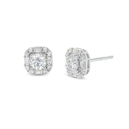 Previously Owned - 1 CT. T.W. Lab-Grown Diamond Cushion-Shaped Frame Stud Earrings in 14K White Gold (F/SI2)
