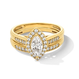 Previously Owned - 1 CT. T.W. Marquise-Cut Lab-Grown Diamond Frame Wedding Ensemble in 10K Gold (F/SI2) - Size 7 and 10