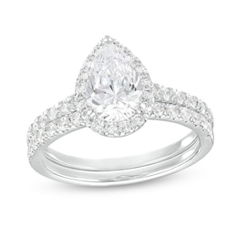 Previously Owned - 1-3/4 CT. T.W. Pear-Shaped Lab-Grown Diamond Frame Bridal Set in 14K White Gold (I/SI2)