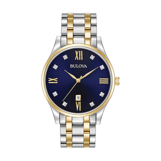 Previously Owned - Men's Bulova Diamond Accent Two-Tone Watch with Blue Dial (Model: 98D130)