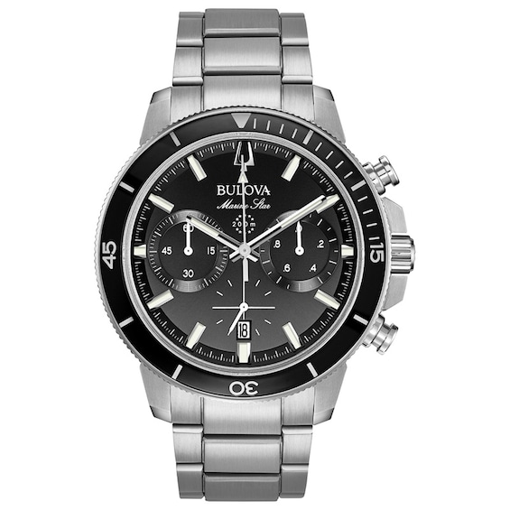 Previously Owned - Men's Bulova Marine Star Chronograph Watch with Black Dial (Model: 96B272)