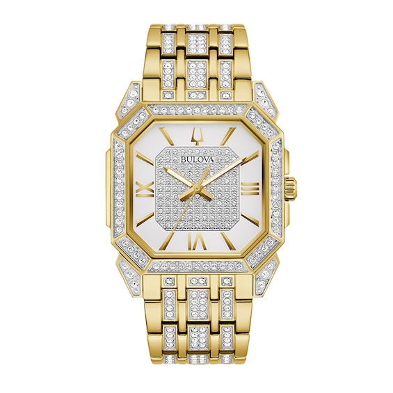 Previously Owned - Men's Bulova Octava Crystal Gold-Tone Watch with Octagonal Silver-Tone Dial (Model: 98A295)