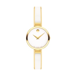 Previously Owned - Ladies' Movado Moda Two-Tone PVD Ceramic Bangle Watch with White Dial (Model:&nbsp;0607715)