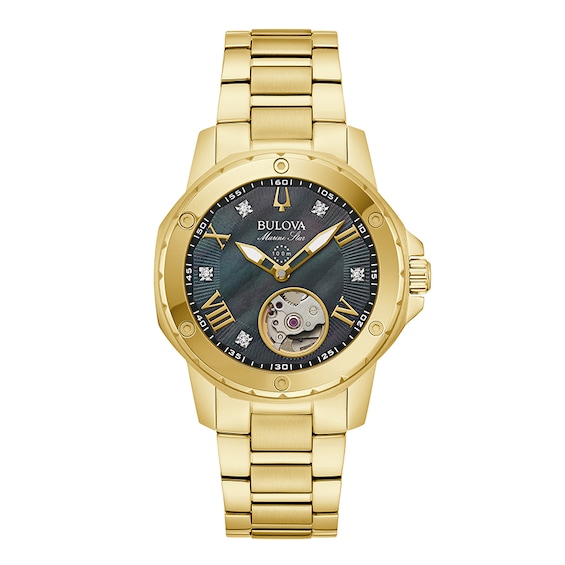 Previously Owned - Ladies' Bulova Marine Star Black Mother of Pearl and Diamond Dial Watch (Model 97P171)