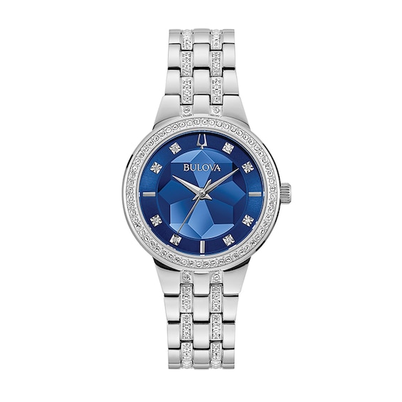 Previously Owned  Ladies Bulova Crystal Accent Watch with Blue Dial Model 96L276