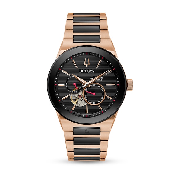 Previously Owned - Bulova Latin GRAMMY® Automatic Two-Tone IP Watch with Black Dial (Model: 98A236)