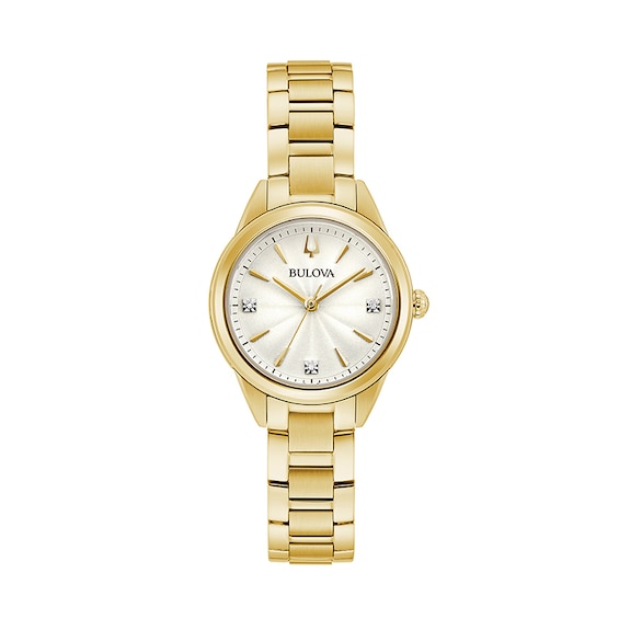 Previously Owned - Ladies' Bulova Sutton Diamond Accent Gold-Tone Watch with White Dial (Model: 97P150)
