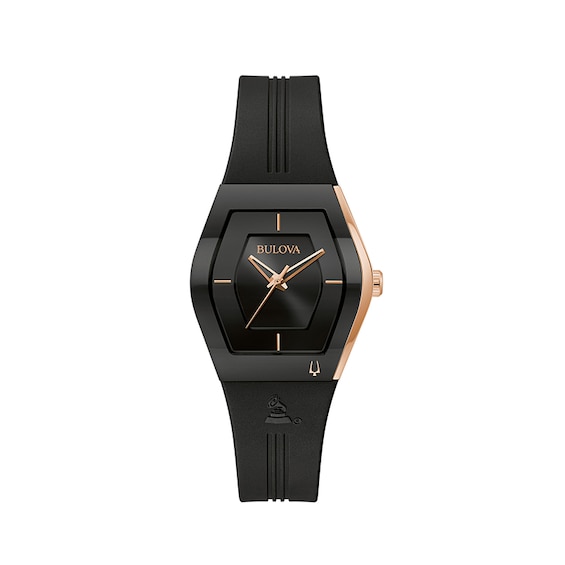 Previously Owned - Bulova Modern Latin GRAMMY® Gemini Two-Tone Strap Watch with Tonneau Black Dial (Model: 97L163)
