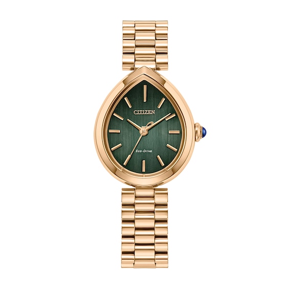Previously Owned - Ladies’ Citizen Eco-Drive® Rainell Rose Gold-Tone IP Analog Watch with Green Dial (Model: EM1203-57X)
