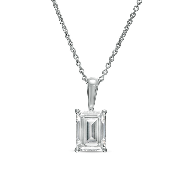 Main Image 1 of Previously Owned - 1 CT. Emerald-Cut Lab-Grown Diamond Solitaire Pendant in 14K White Gold (F/SI2)